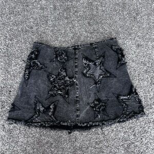 Star Pattern Denim Skirt - Black